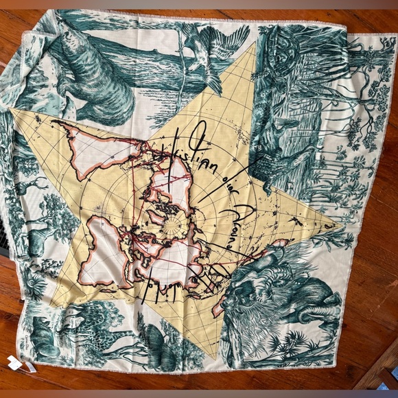 Dior NWT 140cm Around the World cashmere silk fringe globe shawl scarf wrap - Picture 2 of 7